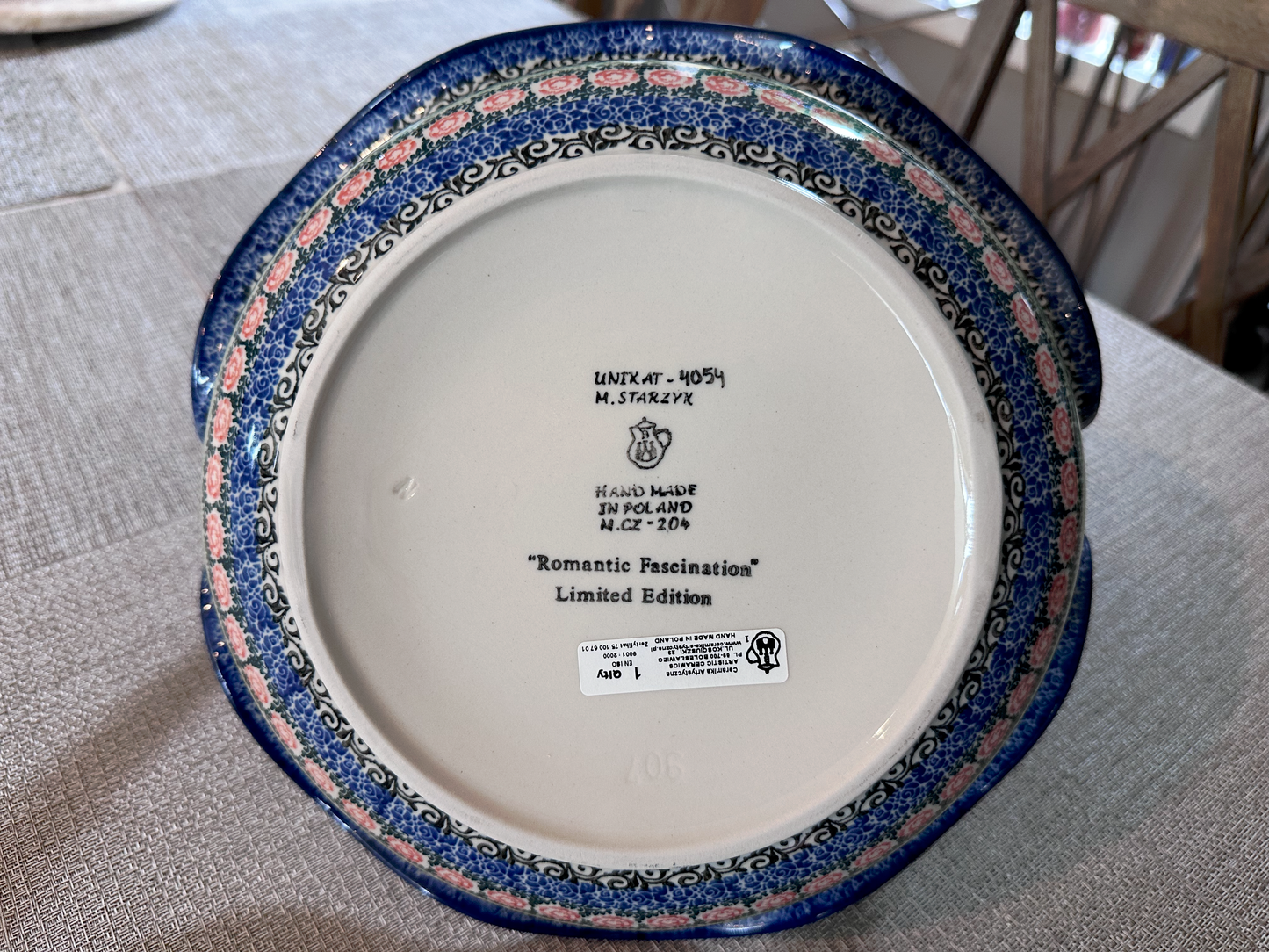 Ceramika Artystyczna Bolesławiec Polish Pottery - Handled Basket – Unikat #4054 “Romantic Fascination” – Handmade & Artist Signed by M. Starzyk