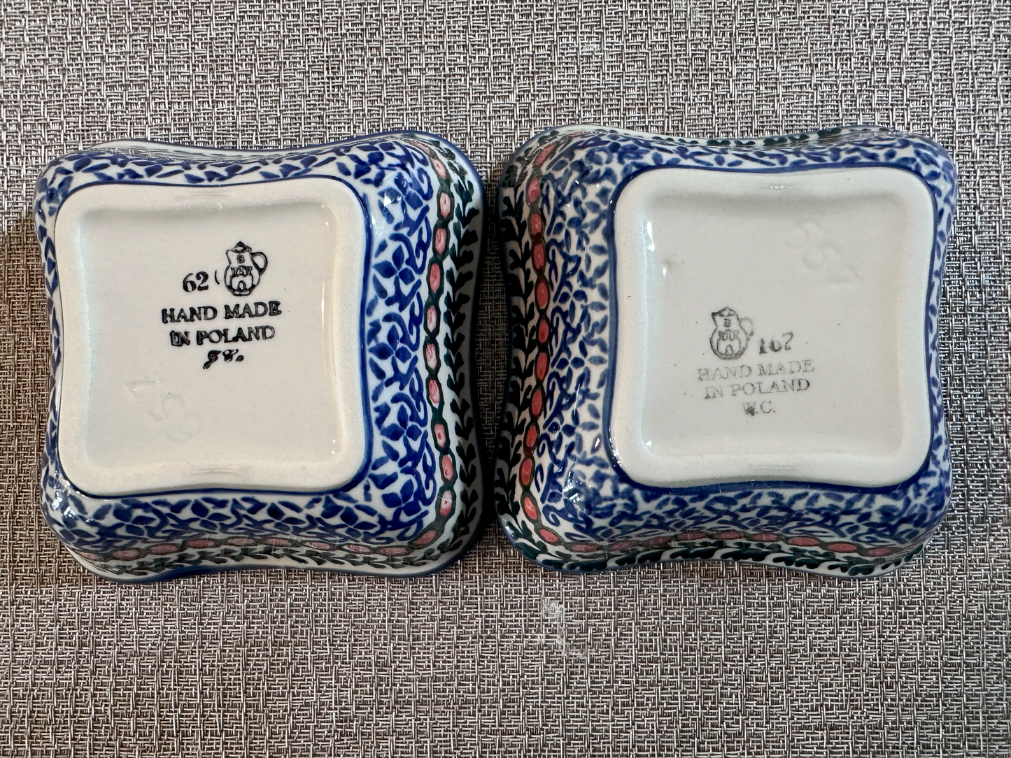Ceramika Artystyczna – Bolesławiec Hand Made Polish Pottery - Square Wavy Edge Snack Bowl – Set of 2 – 4 (Oz) – 1 1/2"(H) x 4 1/2"(W) x 4 1/2"(L)