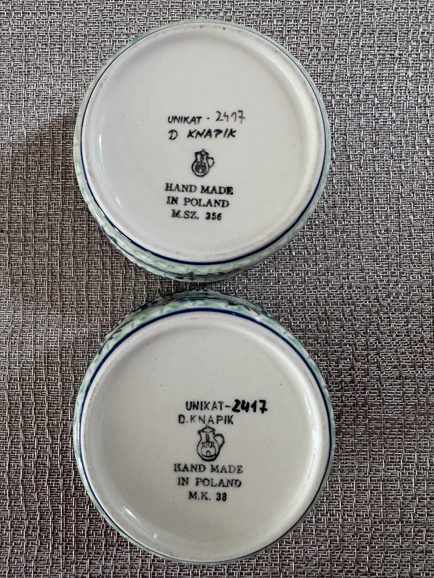 Ceramika Artystyczna – Bolesławiec Hand Made Polish Pottery - Set of 2 - Round Desert / Snack Dish – Artist Signed D. Knapik – Unikat #2417 – 4 Oz Capacity