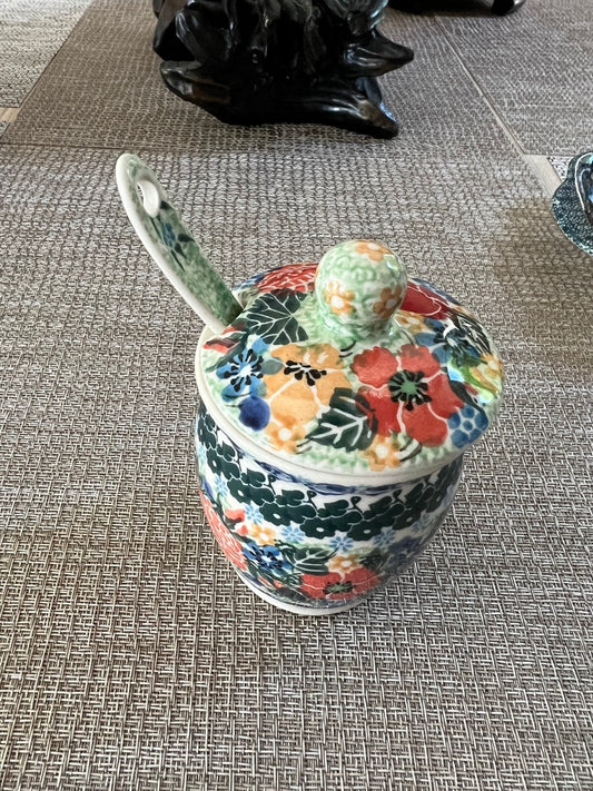 Ceramika Artystyczna Bolesławiec Polish Pottery - Hand-Painted Honey Jar – Unikat #3713 – Artist Signed by M. Starzyk