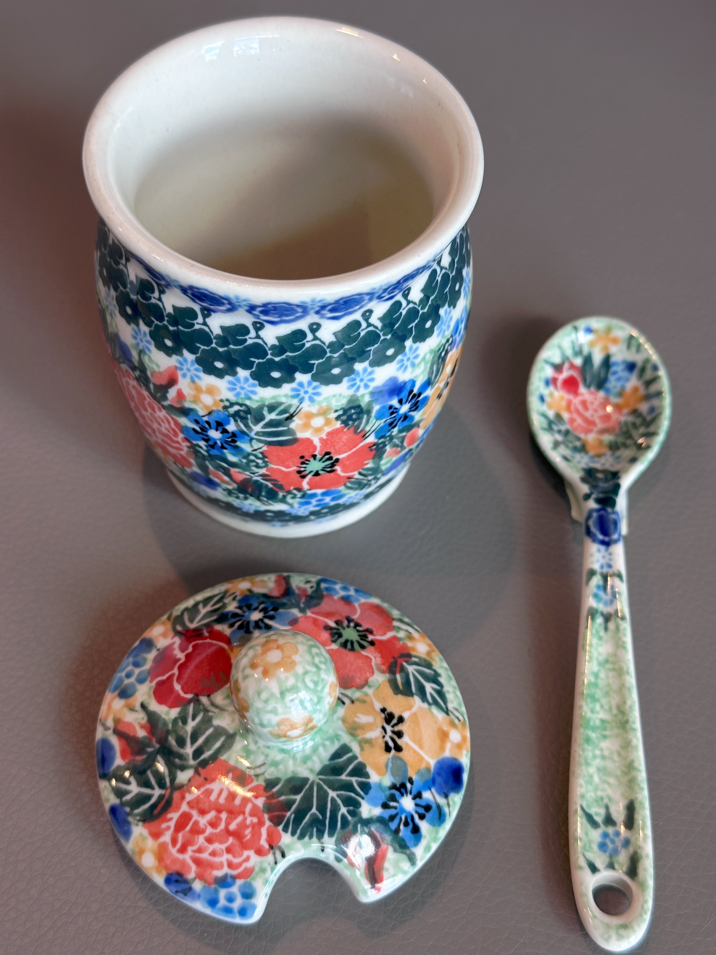 Ceramika Artystyczna Bolesławiec Polish Pottery - Hand-Painted Honey Jar – Unikat #3713 – Artist Signed by M. Starzyk