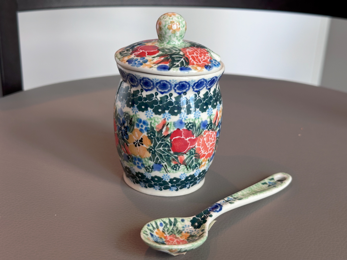 Ceramika Artystyczna Bolesławiec Polish Pottery - Hand-Painted Honey Jar – Unikat #3713 – Artist Signed by M. Starzyk