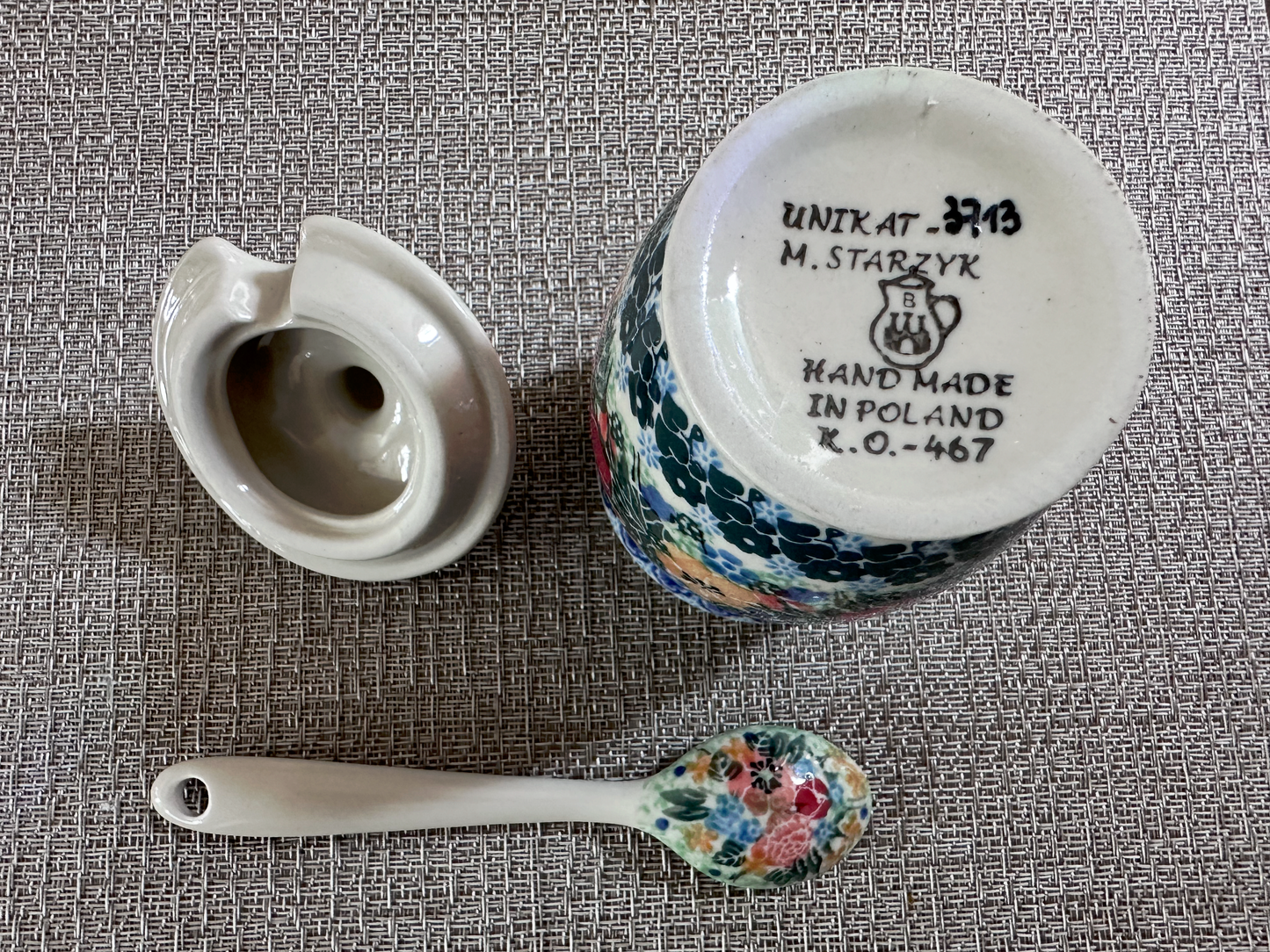 Ceramika Artystyczna Bolesławiec Polish Pottery - Hand-Painted Honey Jar – Unikat #3713 – Artist Signed by M. Starzyk