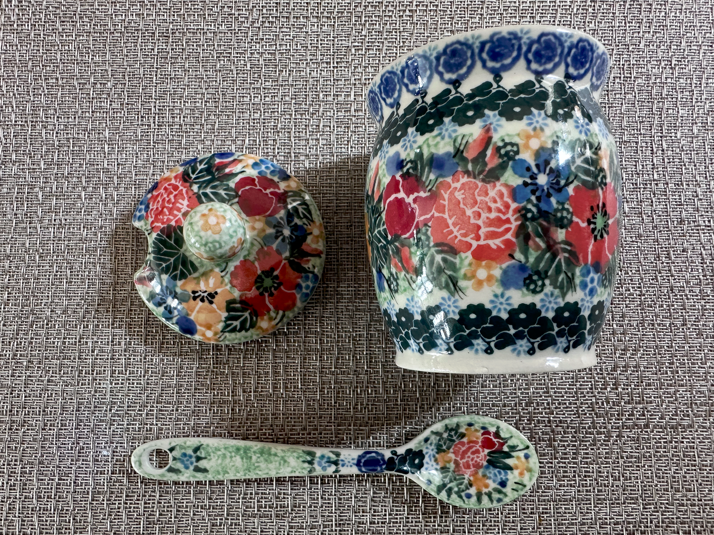 Ceramika Artystyczna Bolesławiec Polish Pottery - Hand-Painted Honey Jar – Unikat #3713 – Artist Signed by M. Starzyk