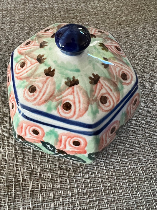 Ceramika Artystyczna Bolesławiec Polish Pottery, Hand-Painted, Sugar Bowl – UNIKAT #963 – Artist Signed by J. Maczka