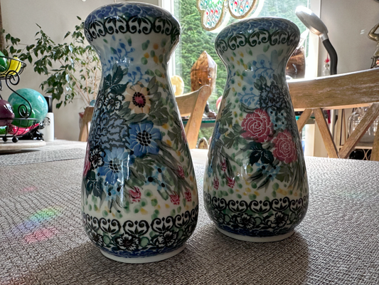 Ceramika Artystyczna Bolesławiec Polish - Handmade - Pottery Salt and Pepper Shaker Set – UNIKAT #3348 – Artist Signed by T. Liana
