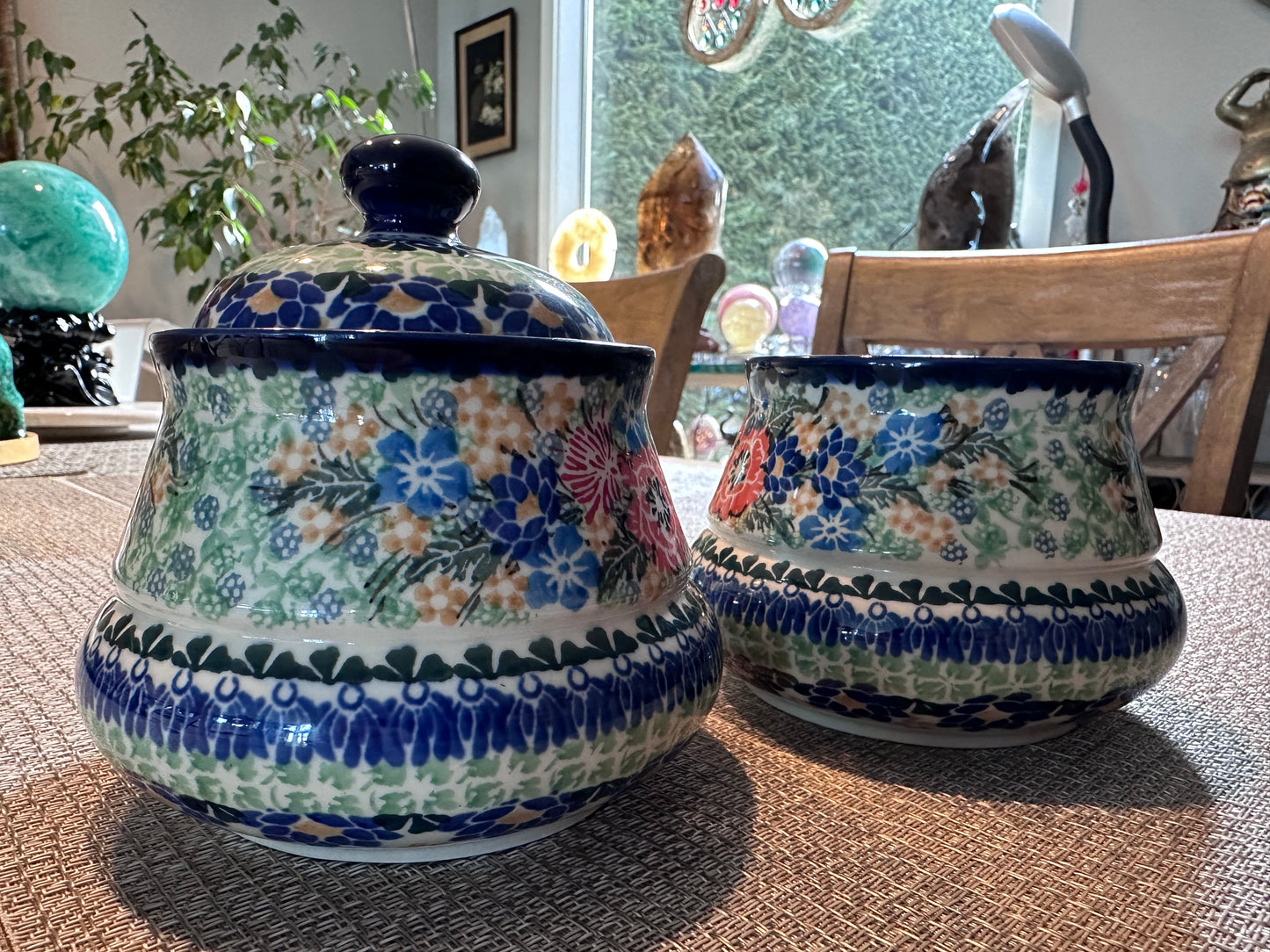 Ceramika Artystyczna Bolesławiec Polish Pottery - Handmade - 2x Jars with 1x Lid – UNIKAT #3145 – Artist Signed by M. Starzyk