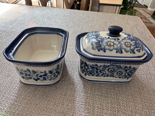 Ceramika Artystyczna Bolesławiec Polish Pottery - Handmade - 2x Salt Boxes with 1x Lid – UNIKAT #189 – Artist Signed by K. Deptlna
