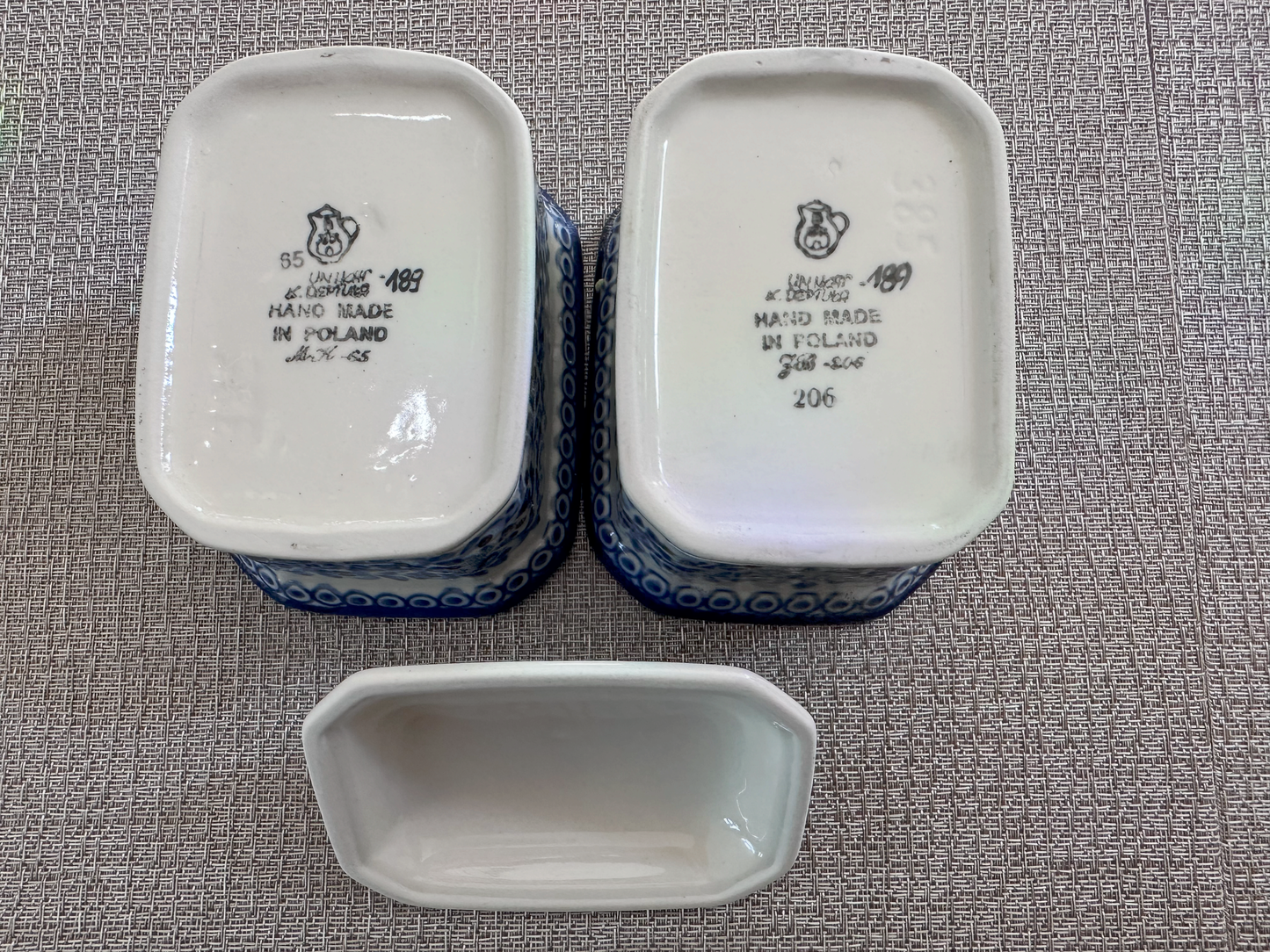 Ceramika Artystyczna Bolesławiec Polish Pottery - Handmade - 2x Salt Boxes with 1x Lid – UNIKAT #189 – Artist Signed by K. Deptlna