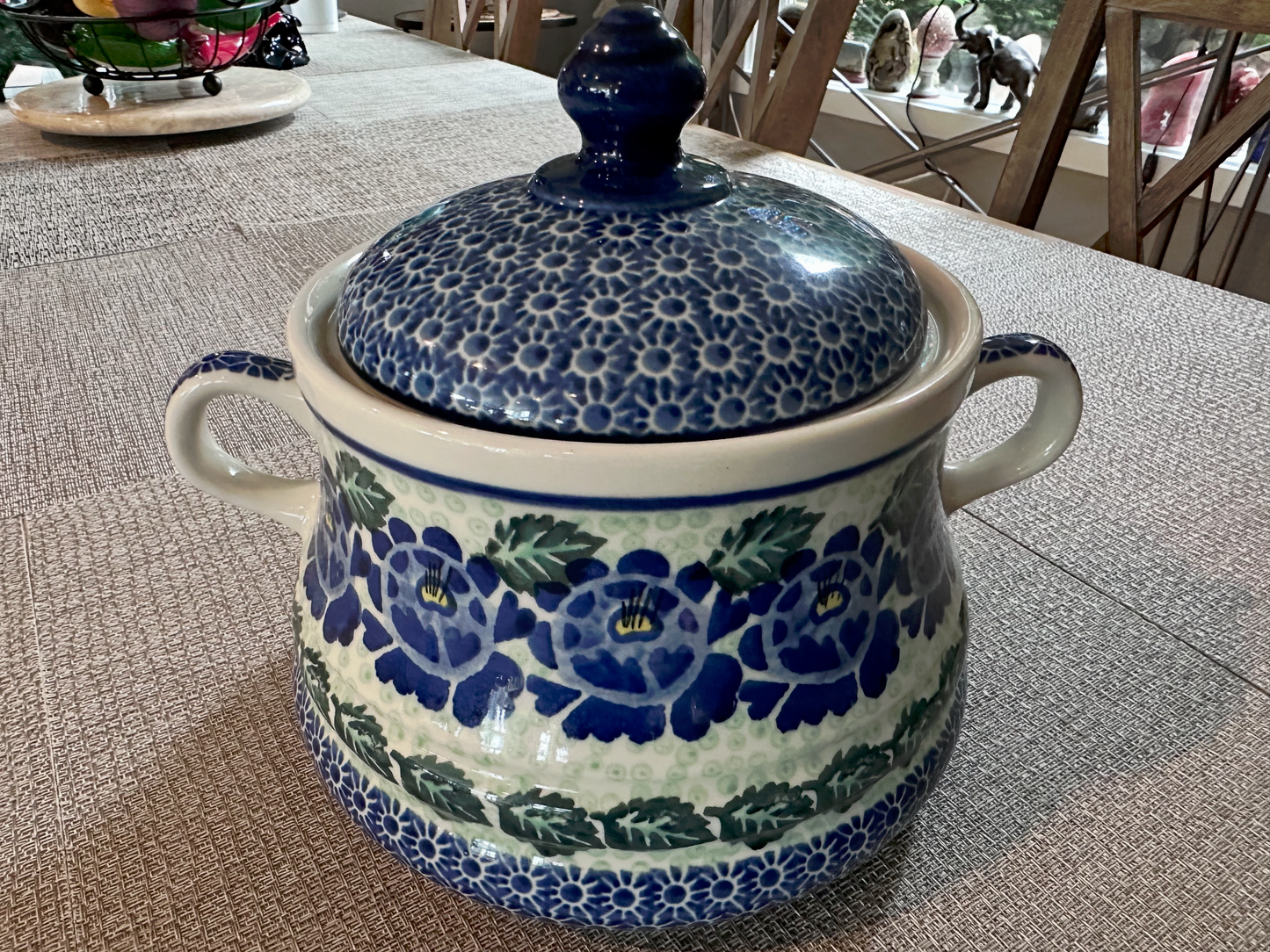 Ceramika Artystyczna Bolesławiec Polish Pottery - Handmade - Lidded Tureen – "Blue Floral" Pattern - 2 Qt