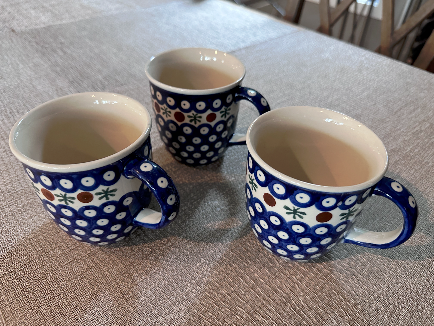 Zakłady Ceramiczne Bolesławiec Polish Pottery - Handmade - 8 (Oz) Coffee / Tea Cups – “Mosquito” Pattern - Set of 3
