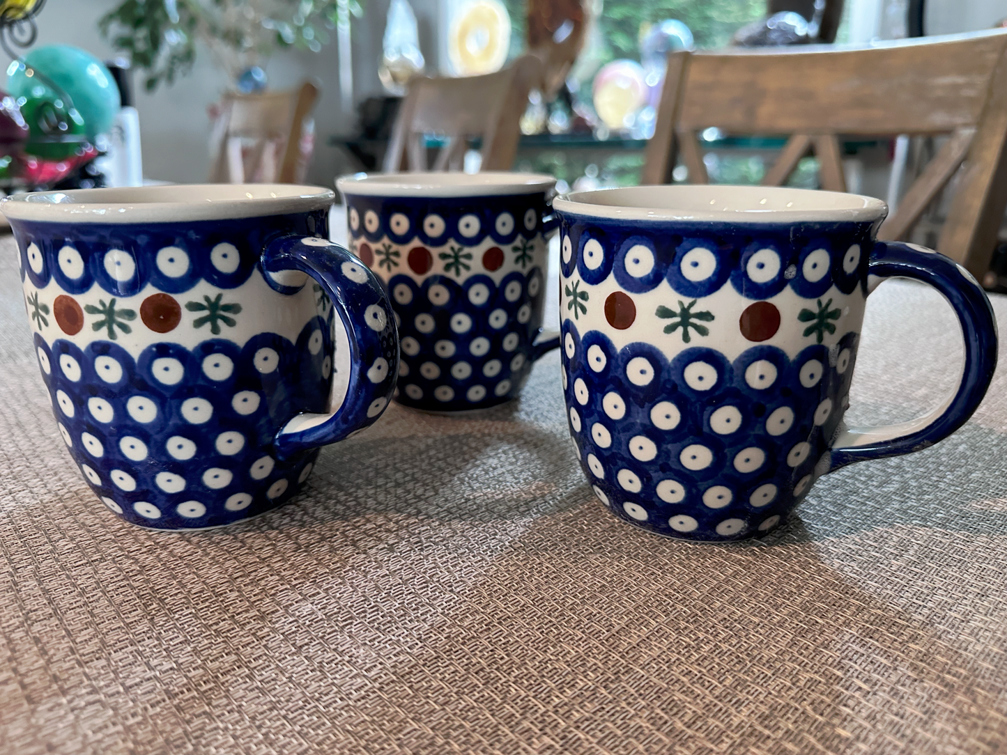 Zakłady Ceramiczne Bolesławiec Polish Pottery - Handmade - 8 (Oz) Coffee / Tea Cups – “Mosquito” Pattern - Set of 3