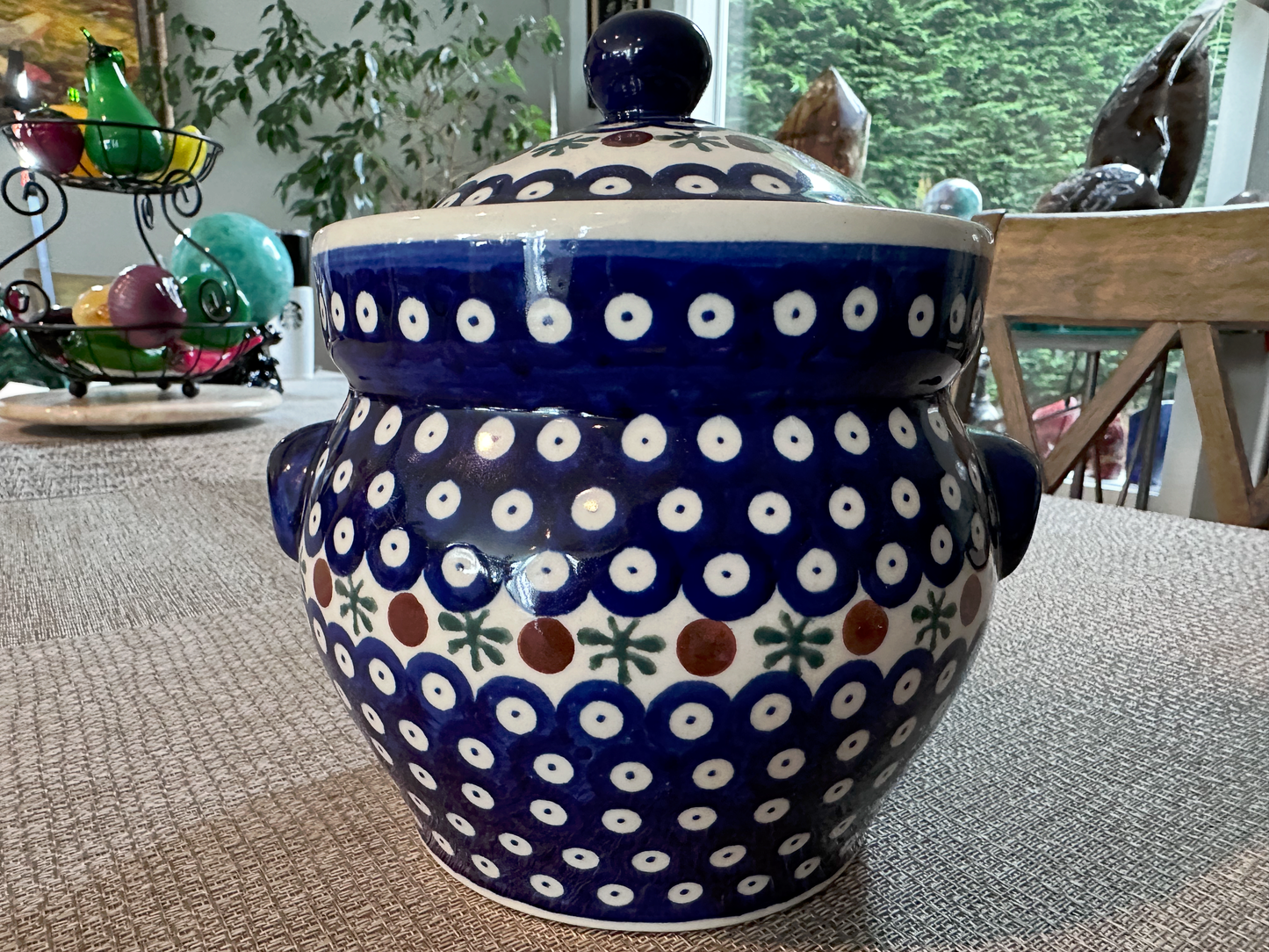 Zakłady Ceramiczne Bolesławiec Polish Pottery - Handmade - Round Lidded Internal Collar - Container – “Mosquito” Pattern - 1 1/2 Qt