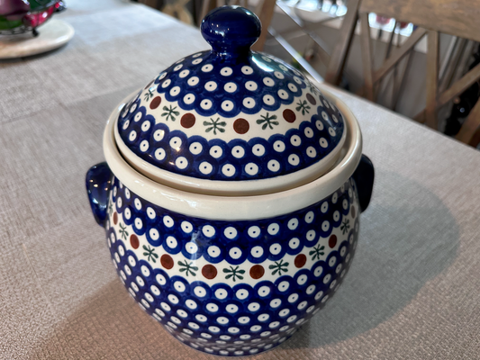 Zakłady Ceramiczne Bolesławiec Polish Pottery - Handmade - Lidded Container / Cookie Jar – "Mosquito" Pattern - 5 1/2 Qt