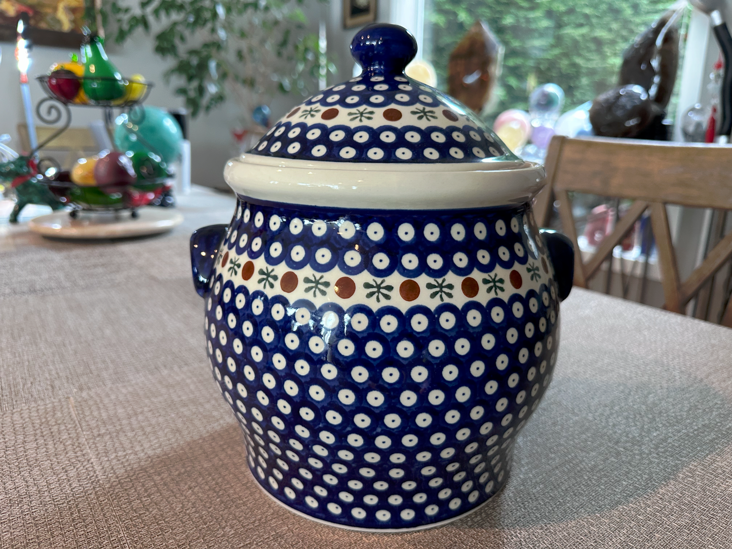 Zakłady Ceramiczne Bolesławiec Polish Pottery - Handmade - Lidded Container / Cookie Jar – "Mosquito" Pattern - 5 1/2 Qt
