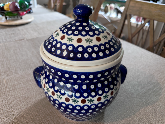 Zakłady Ceramiczne Bolesławiec Polish Pottery - Handmade - Internal Collar Lidded - Extra Large Container / Cookie Jar – "Mosquito" Pattern - 6 Qt