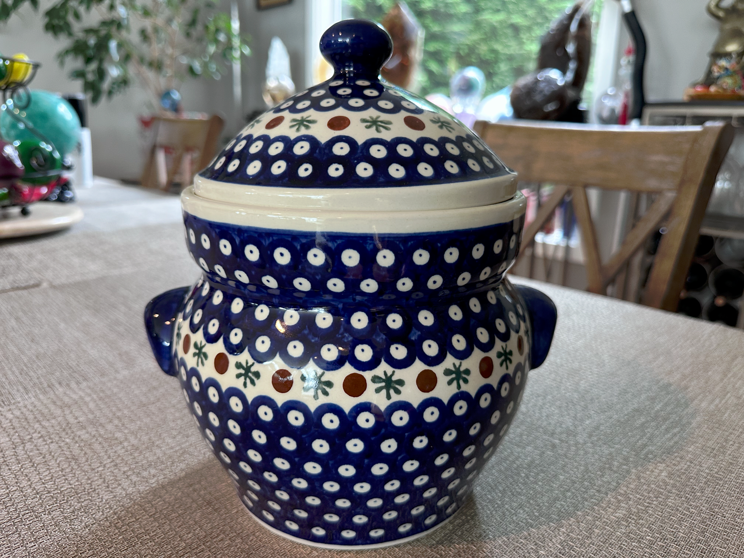 Zakłady Ceramiczne Bolesławiec Polish Pottery - Handmade - Internal Collar Lidded - Extra Large Container / Cookie Jar – "Mosquito" Pattern - 6 Qt