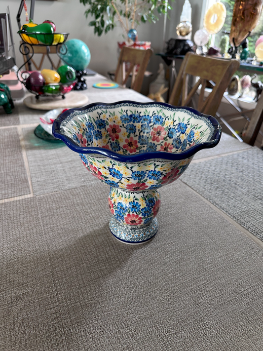 Zakłady Ceramiczne Bolesławiec Polish Pottery - Pedestal Compote Bowl – Unikat #1321-ART-126 – Handmade &amp; Artist Signed