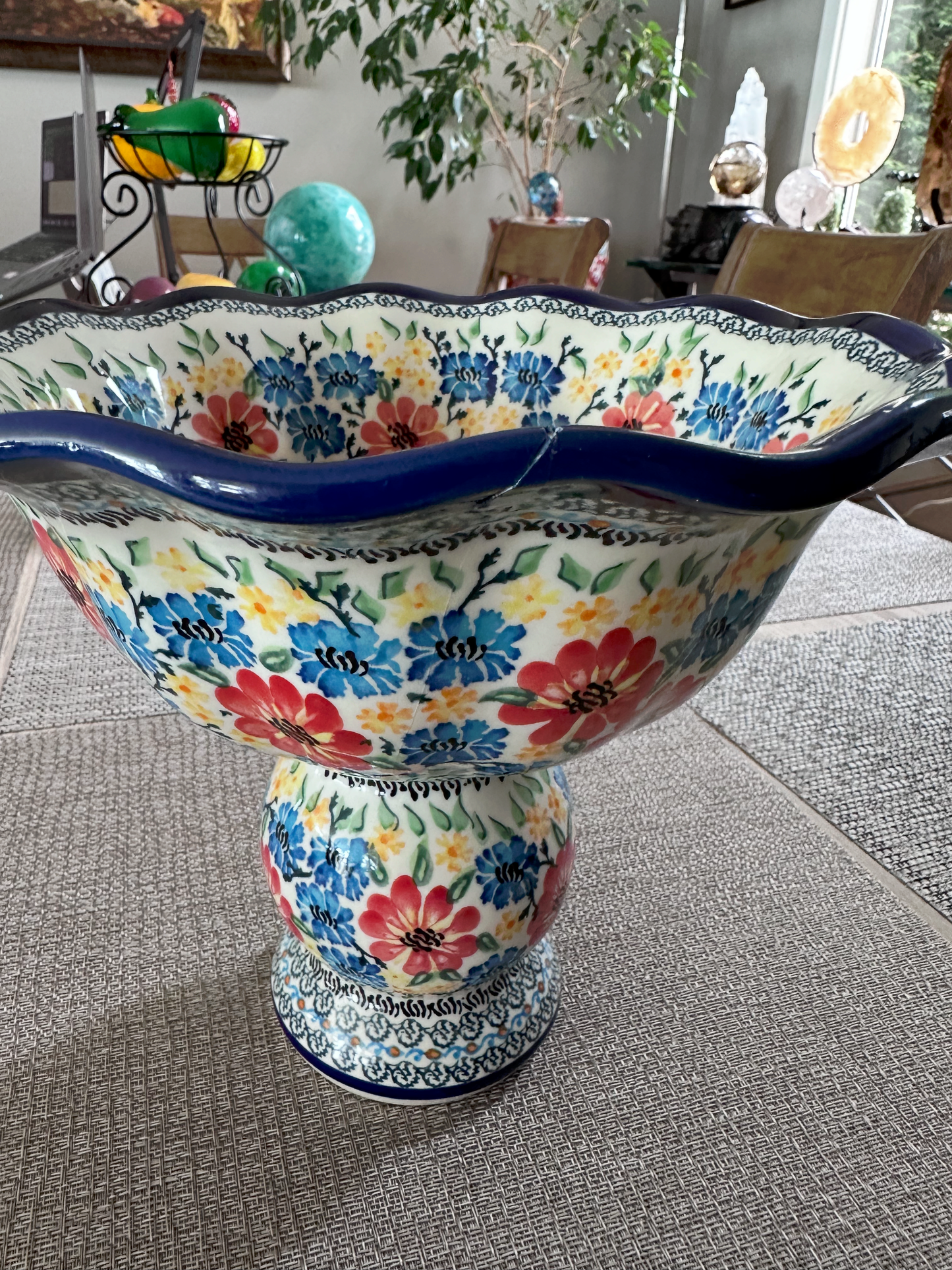 Zakłady Ceramiczne Bolesławiec Polish Pottery - Pedestal Compote Bowl – Unikat #1321-ART-126 – Handmade &amp; Artist Signed