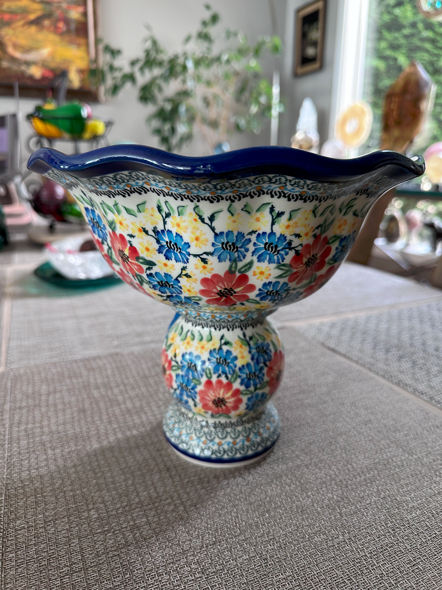 Zakłady Ceramiczne Bolesławiec Polish Pottery - Pedestal Compote Bowl – Unikat #1321-ART-126 – Handmade &amp; Artist Signed