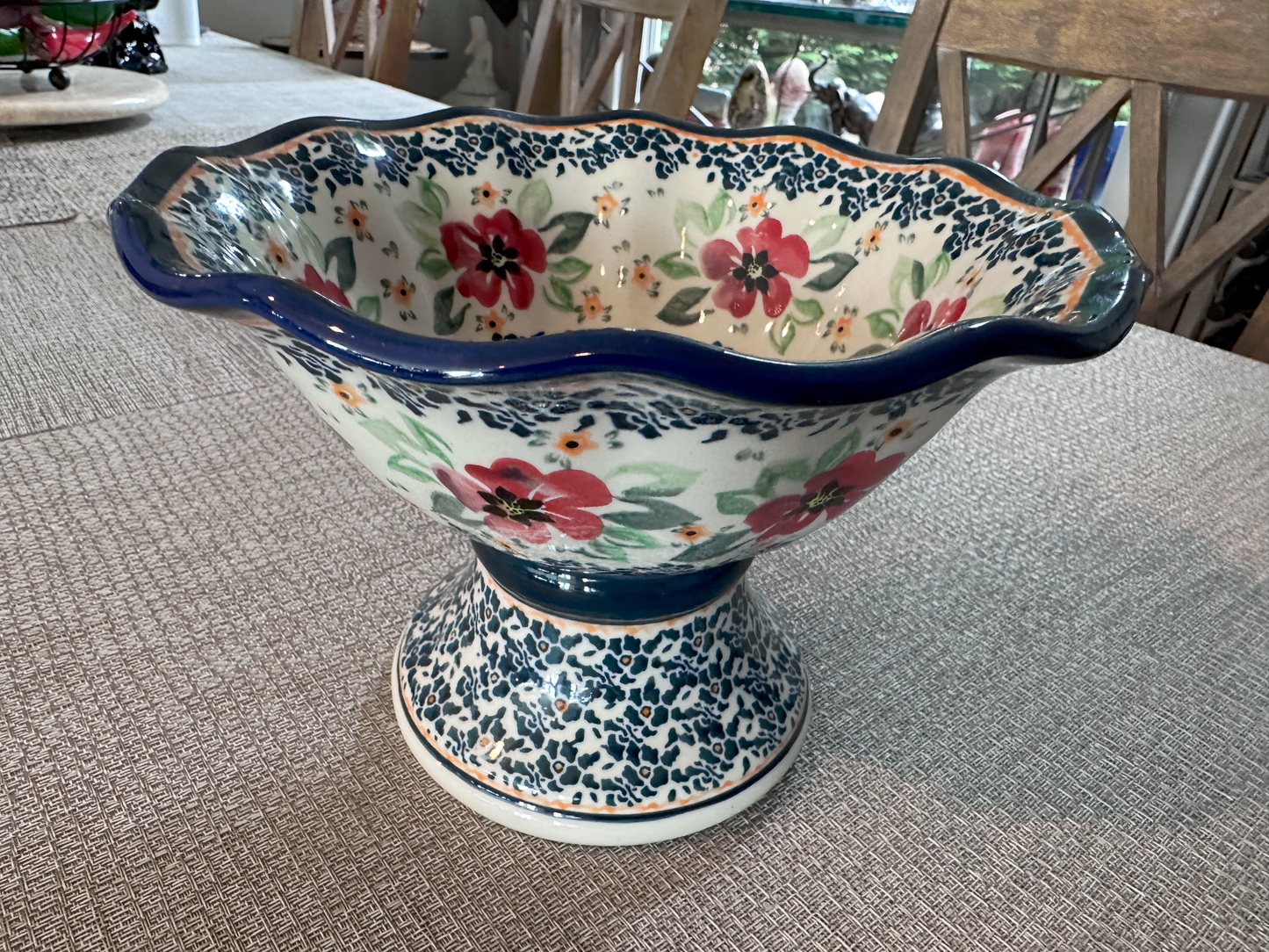 Zakłady Ceramiczne Bolesławiec Polish Pottery - Pedestal Compote – Unikat #1721-DU116 – Handmade &amp; Artist Signed by Ewa Marurkicwkz