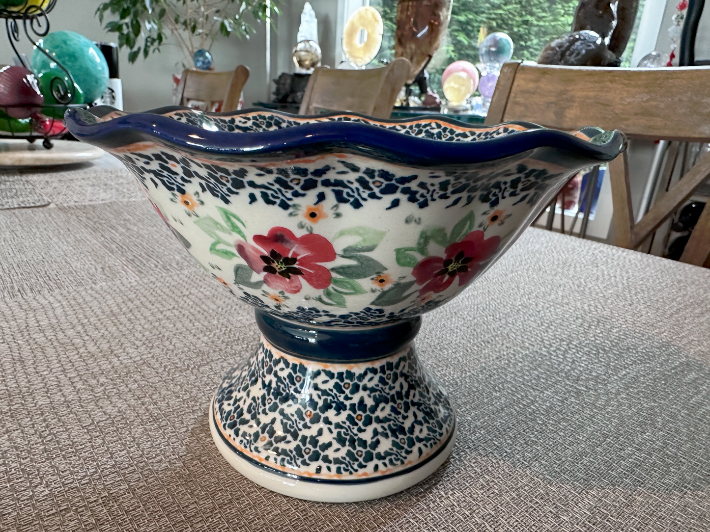 Zakłady Ceramiczne Bolesławiec Polish Pottery - Pedestal Compote – Unikat #1721-DU116 – Handmade &amp; Artist Signed by Ewa Marurkicwkz