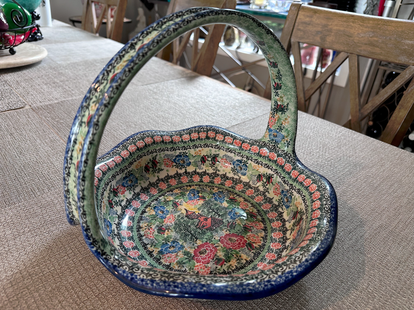 Ceramika Artystyczna Bolesławiec Polish Pottery - Handled Basket – Unikat #4054 “Romantic Fascination” – Handmade &amp; Artist Signed by M. Starzyk