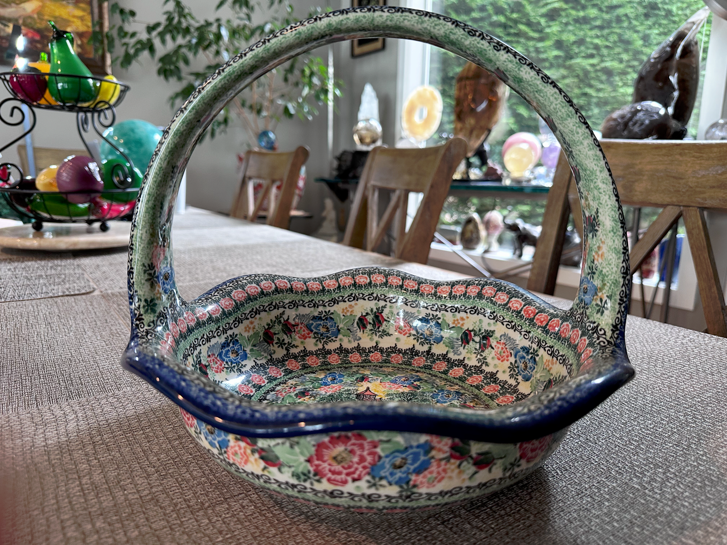 Ceramika Artystyczna Bolesławiec Polish Pottery - Handled Basket – Unikat #4054 “Romantic Fascination” – Handmade &amp; Artist Signed by M. Starzyk