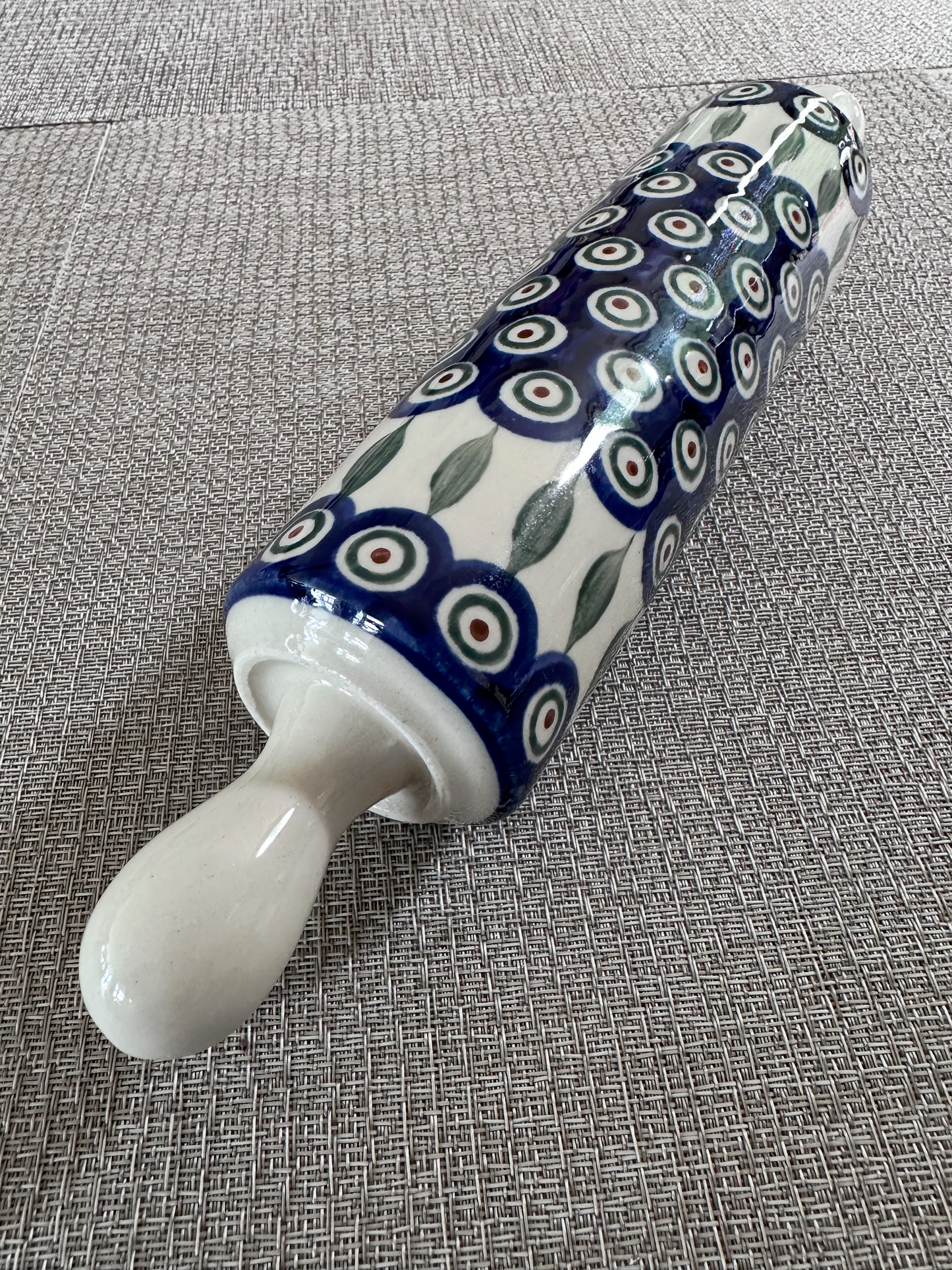 Zakłady Ceramiczne – Bolesławiec Hand Made Polish Pottery - Rolling Pin – “Peacock Leaves” Pattern – 13" (L)