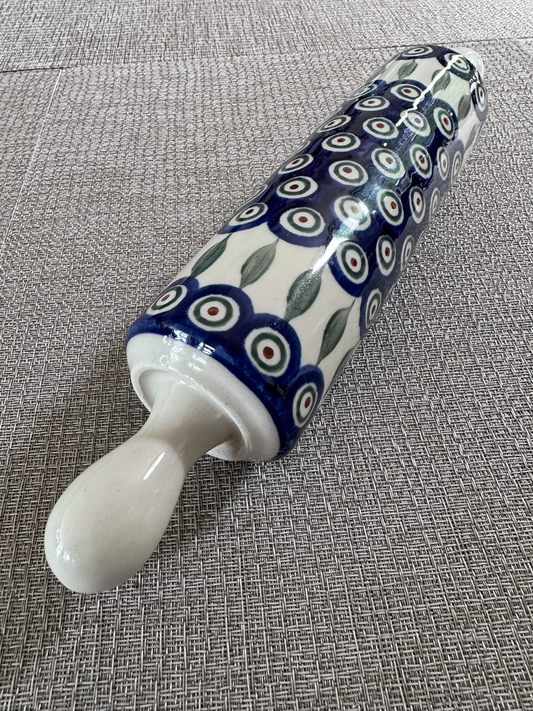 Zakłady Ceramiczne – Bolesławiec Hand Made Polish Pottery - Rolling Pin – “Peacock Leaves” Pattern – 13" (L)