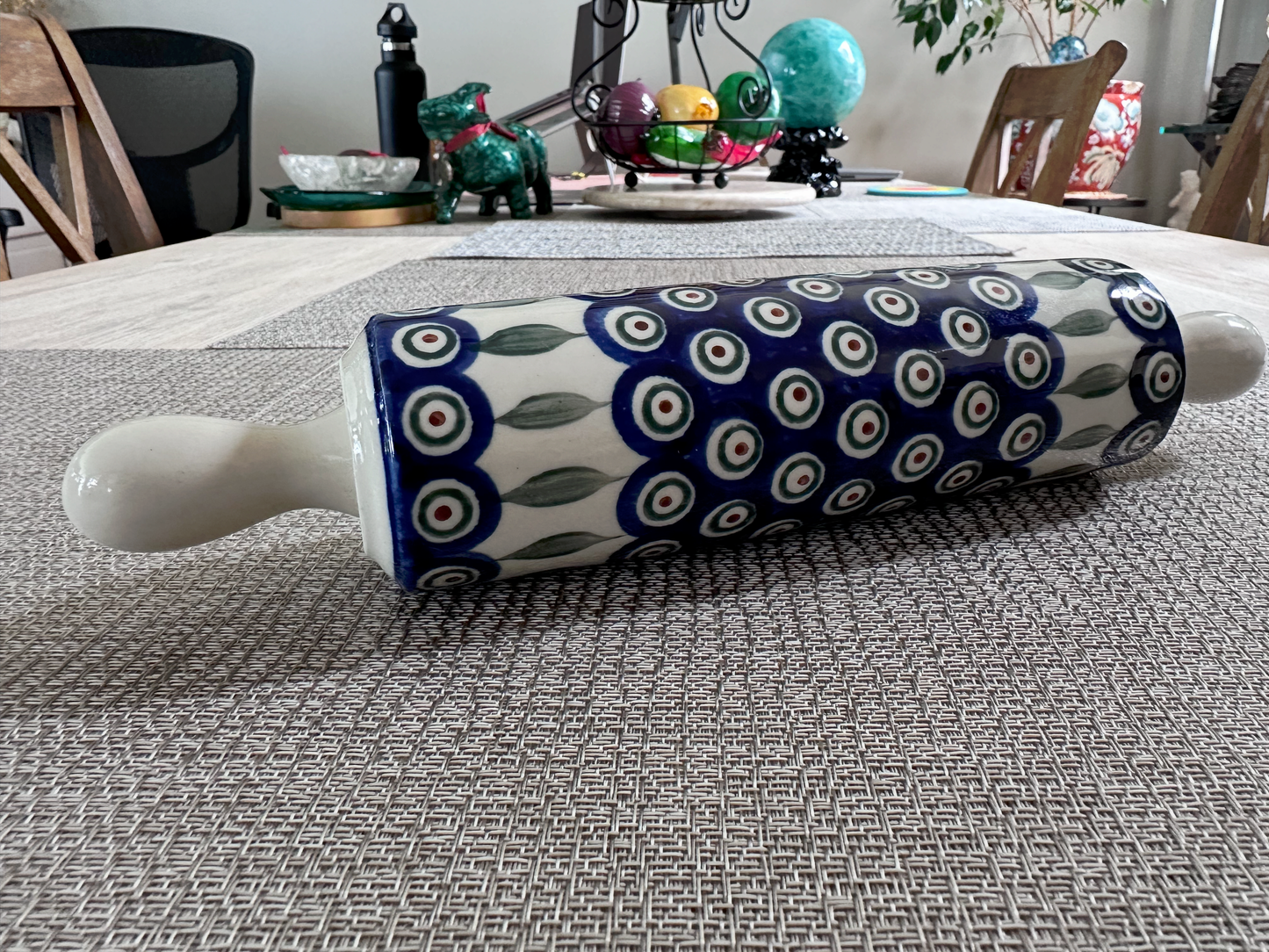 Zakłady Ceramiczne – Bolesławiec Hand Made Polish Pottery - Rolling Pin – “Peacock Leaves” Pattern – 13" (L)