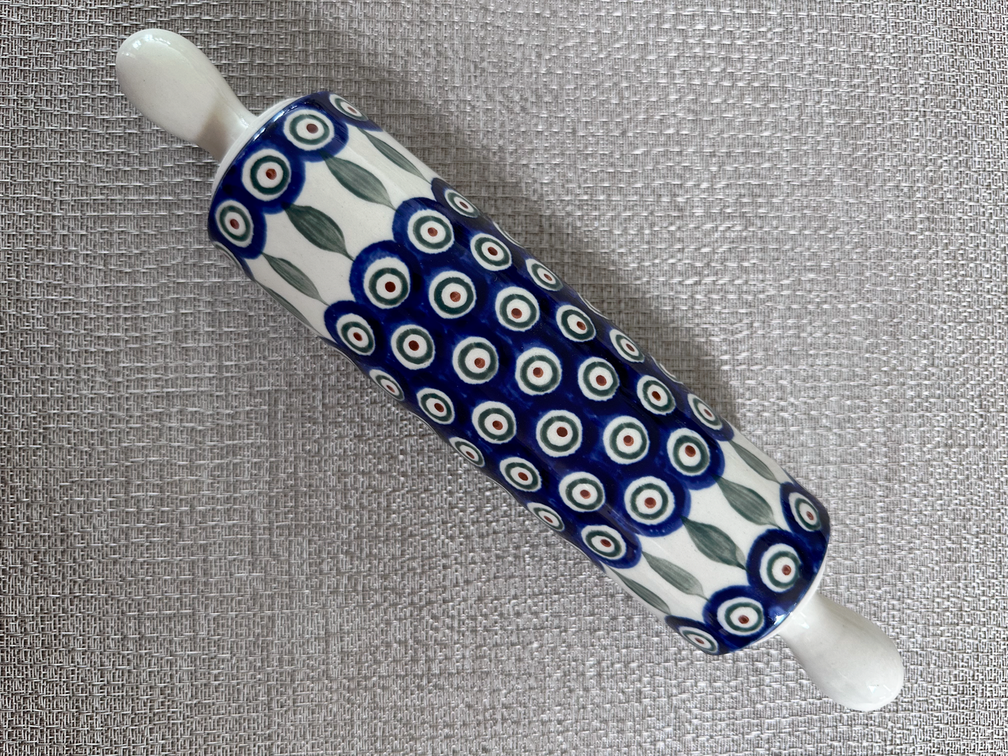 Zakłady Ceramiczne – Bolesławiec Hand Made Polish Pottery - Rolling Pin – “Peacock Leaves” Pattern – 13" (L)