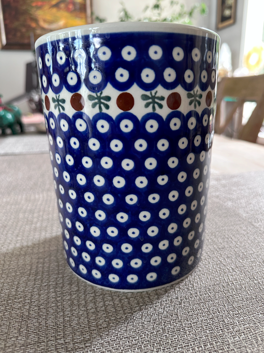 Zakłady Ceramiczne – Bolesławiec Hand Made Polish Pottery - Utensil Holder – “Mosquito” Pattern – 7" (H) x 5 3/4" (Dia)