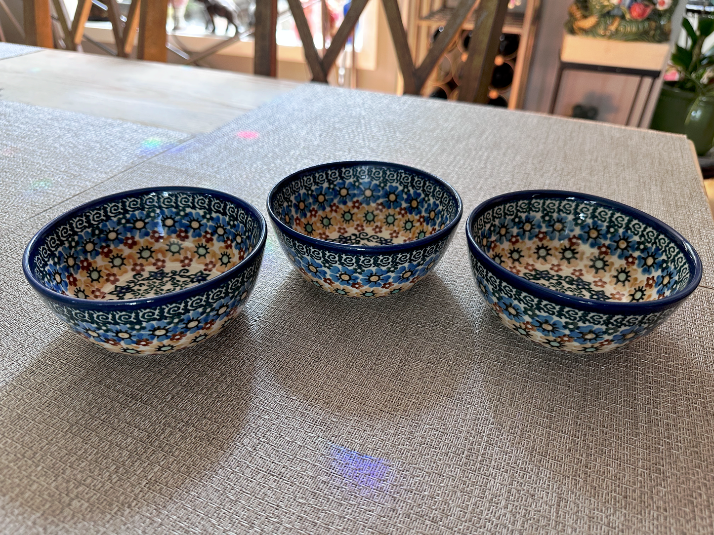 Ceramika Artystyczna – Bolesławiec Hand Made Polish Pottery - Round Fruit Bowl Set – Artist Signed by T. Liana – UNIKAT Pattern #587 – Set of 3 – 2 1/4"(H) x 4 1/2"(Dia) - 8 Oz