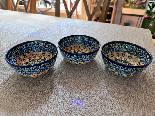 Ceramika Artystyczna – Bolesławiec Hand Made Polish Pottery - Round Fruit Bowl Set – Artist Signed by T. Liana – UNIKAT Pattern #587 – Set of 3 – 2 1/4"(H) x 4 1/2"(Dia) - 8 Oz