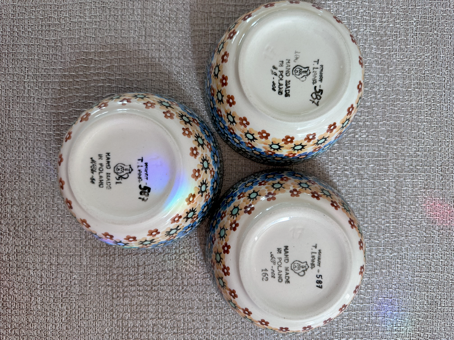 Ceramika Artystyczna – Bolesławiec Hand Made Polish Pottery - Round Fruit Bowl Set – Artist Signed by T. Liana – UNIKAT Pattern #587 – Set of 3 – 2 1/4"(H) x 4 1/2"(Dia) - 8 Oz