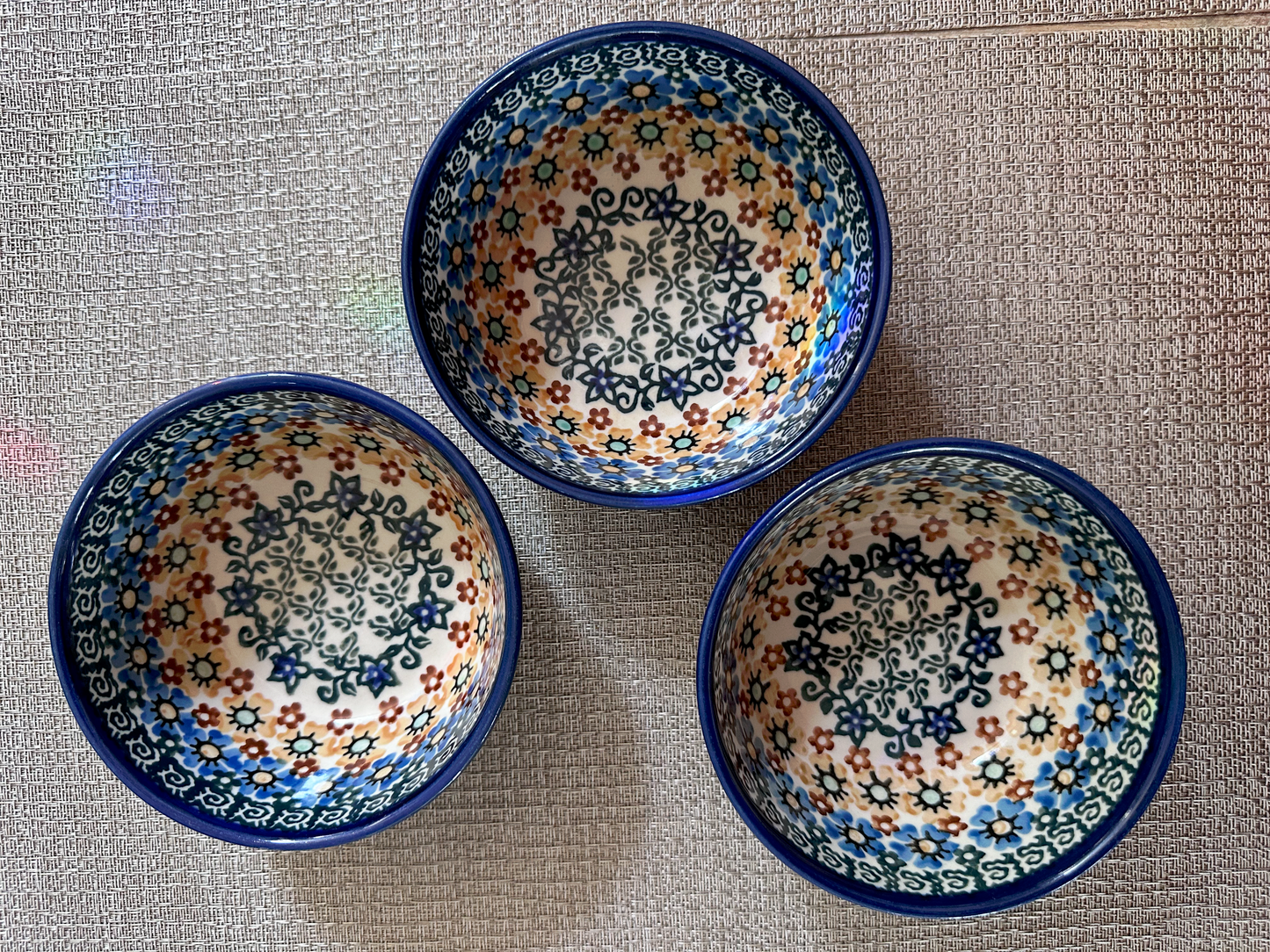 Ceramika Artystyczna – Bolesławiec Hand Made Polish Pottery - Round Fruit Bowl Set – Artist Signed by T. Liana – UNIKAT Pattern #587 – Set of 3 – 2 1/4"(H) x 4 1/2"(Dia) - 8 Oz