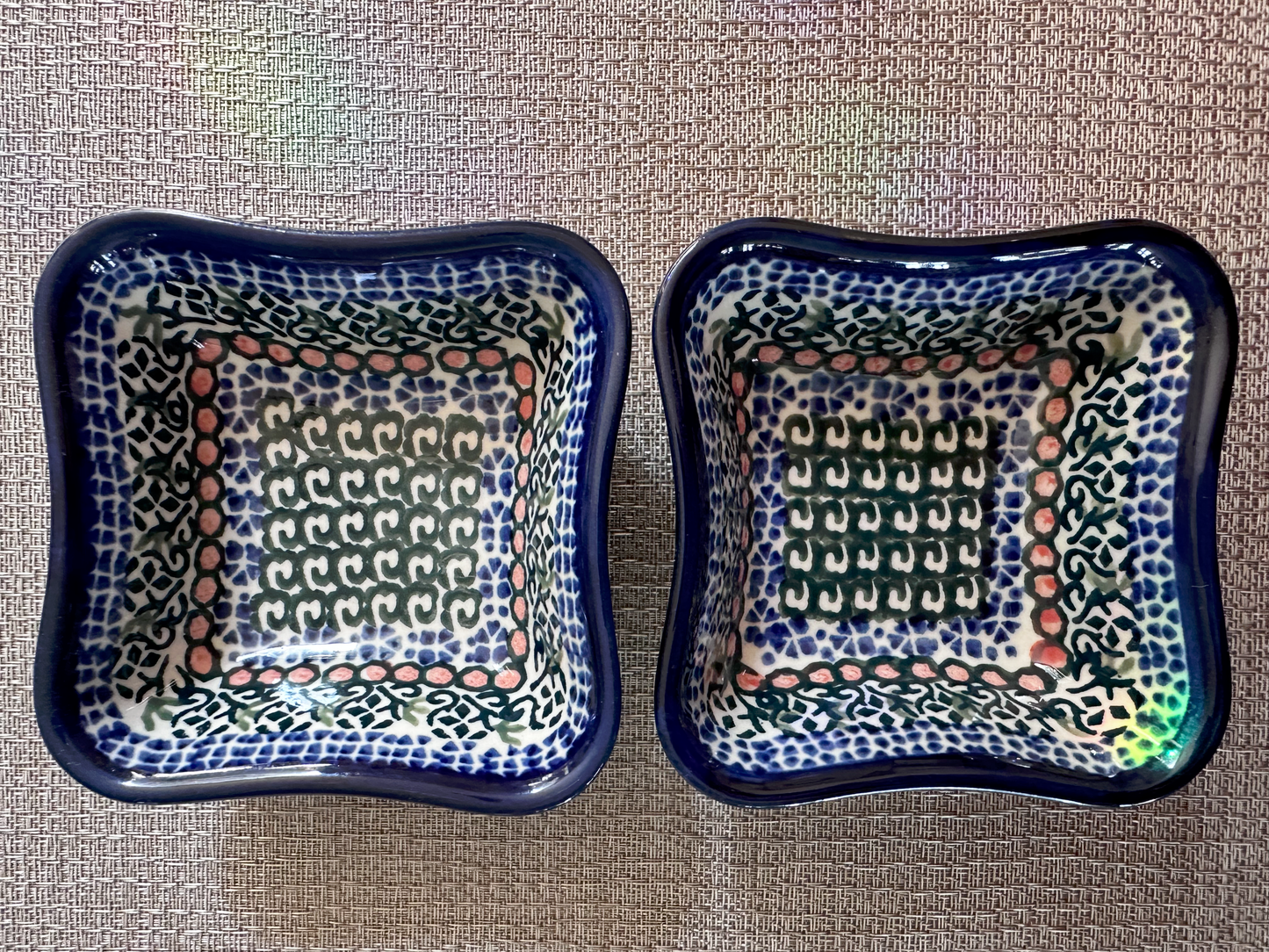 Ceramika Artystyczna – Bolesławiec Hand Made Polish Pottery - Square Wavy Edge Snack Bowl – Set of 2 – 4 (Oz) – 1 1/2"(H) x 4 1/2"(W) x 4 1/2"(L)