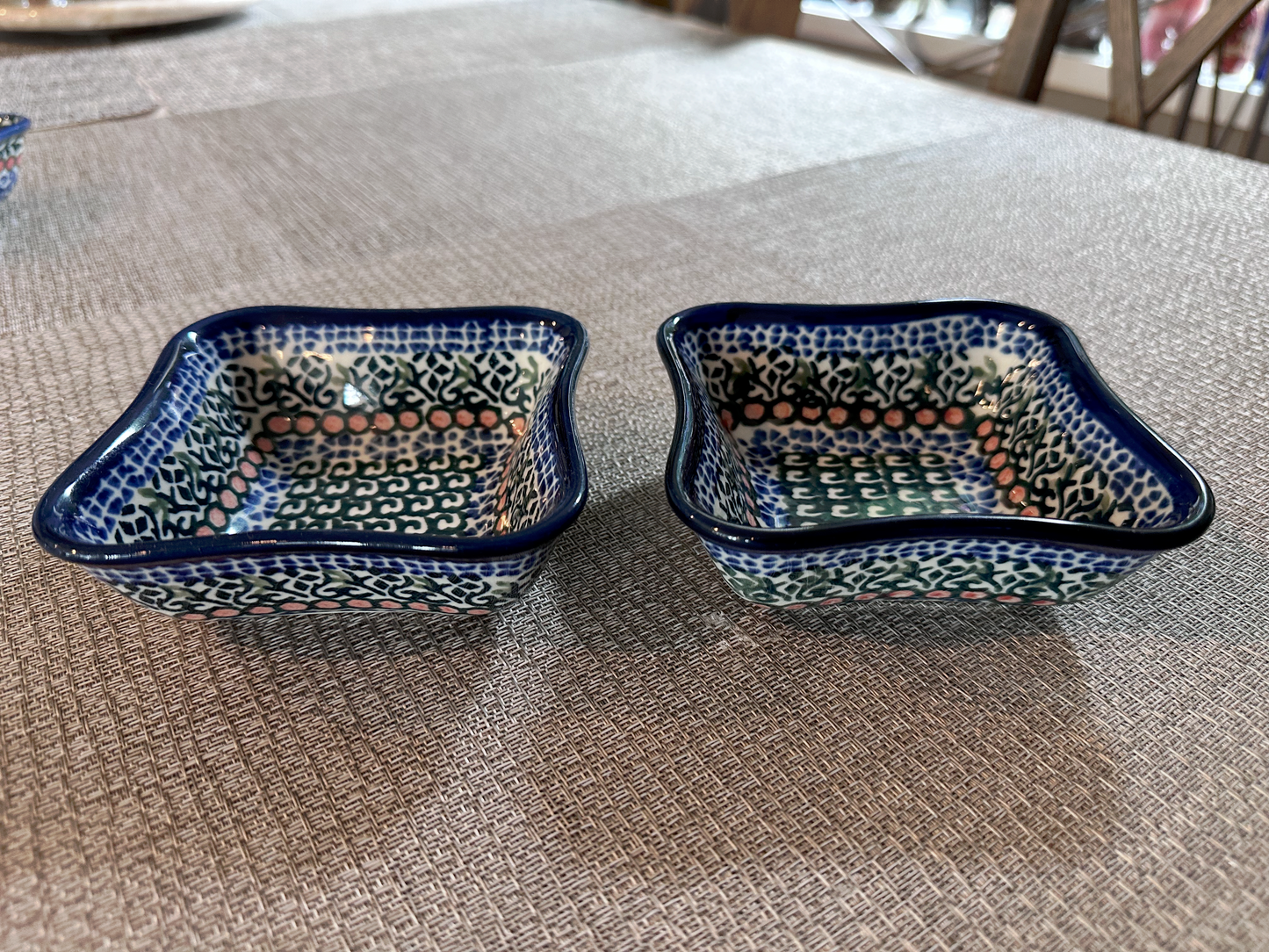Ceramika Artystyczna – Bolesławiec Hand Made Polish Pottery - Square Wavy Edge Snack Bowl – Set of 2 – 4 (Oz) – 1 1/2"(H) x 4 1/2"(W) x 4 1/2"(L)