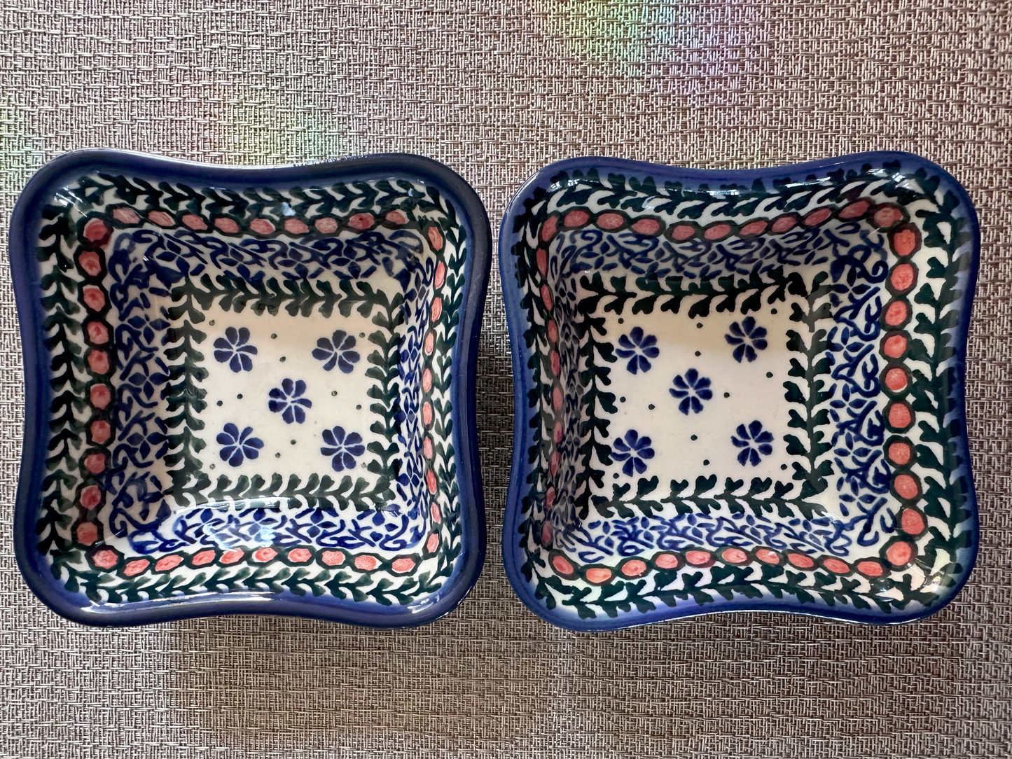 Ceramika Artystyczna – Bolesławiec Hand Made Polish Pottery - Square Wavy Edge Snack Bowl – Set of 2 – 4 (Oz)