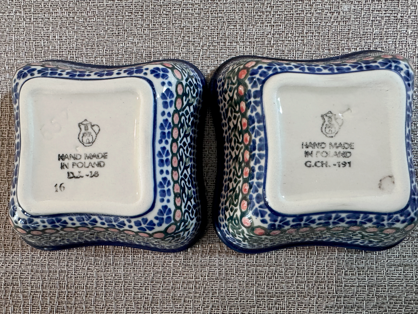 Ceramika Artystyczna – Bolesławiec Hand Made Polish Pottery - Square Wavy Edge Snack Bowl – Set of 2 – 4 (Oz)