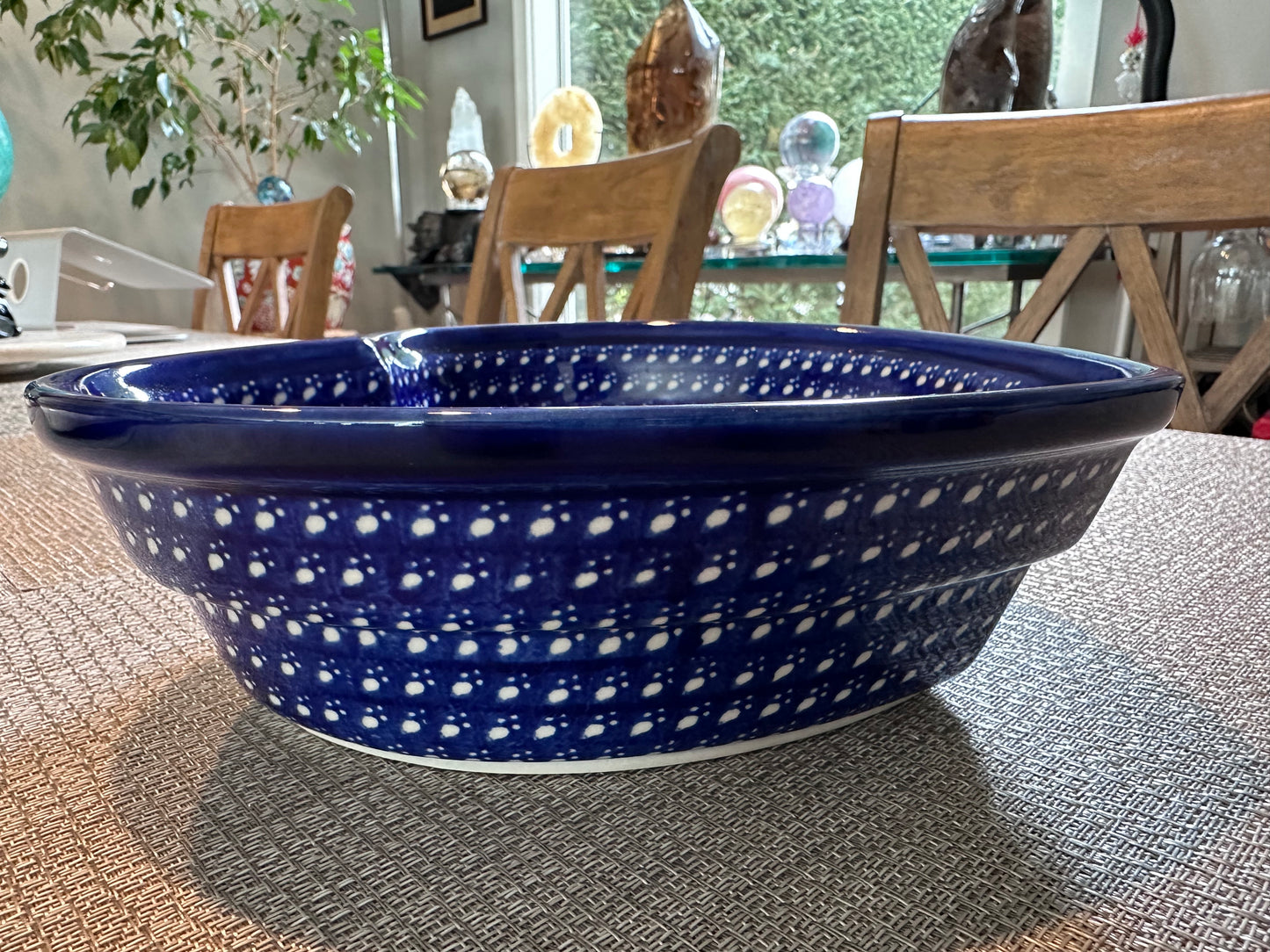 Zakłady Ceramiczne – Bolesławiec Hand Made Polish Pottery Heart Shaped Baking Dish – Cobalt Blue and White Dot Pattern – 1 Qt