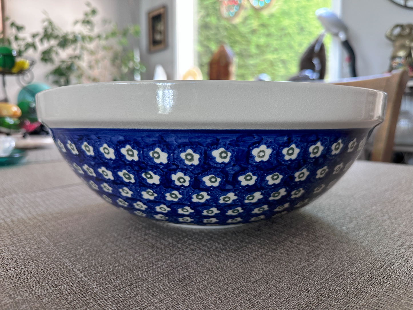 Ceramika Artystyczna – Bolesławiec Hand Made Polish Pottery – 12" Round Serving Bowl – "Blue Confetti" Pattern – 4 Quart Capacity