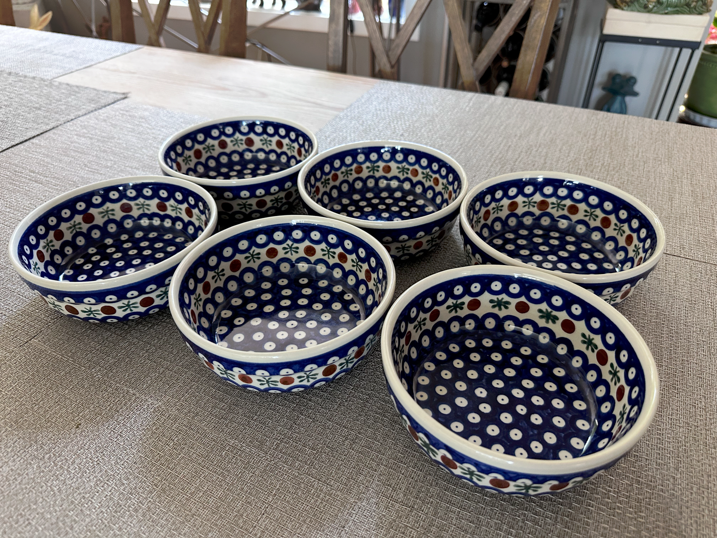 akłady Ceramiczne – Bolesławiec Hand Made Polish Pottery - Serving Bowl Set (6 pcs) – “Mosquito” Pattern – 2 1/2"(H) x 6"(Dia) - 14 Oz