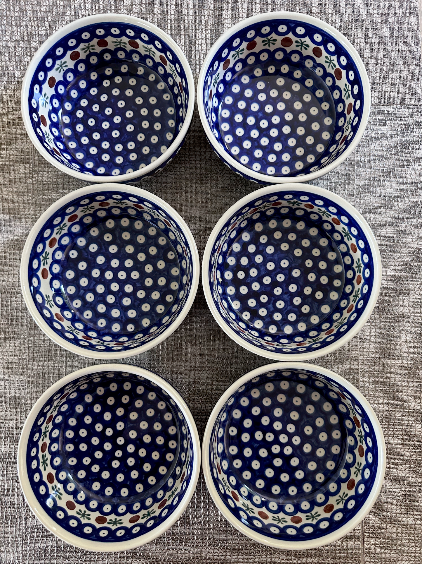 akłady Ceramiczne – Bolesławiec Hand Made Polish Pottery - Serving Bowl Set (6 pcs) – “Mosquito” Pattern – 2 1/2"(H) x 6"(Dia) - 14 Oz