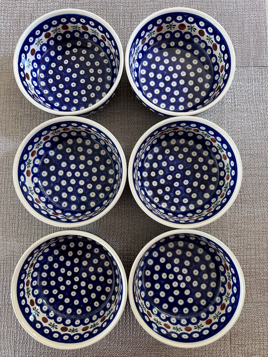 akłady Ceramiczne – Bolesławiec Hand Made Polish Pottery - Serving Bowl Set (6 pcs) – “Mosquito” Pattern – 2 1/2"(H) x 6"(Dia) - 14 Oz