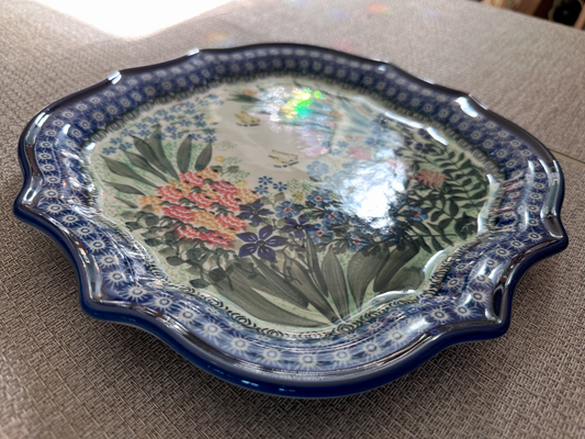 Ceramika Artystyczna – Bolesławiec Hand Made Polish Pottery - 10 3/4" Square Fluted Edge Platter – Artist Signed I. Maczka– Unikat #2382 – Limited Edition 2008 “My Garden Window” Pattern&nbsp;