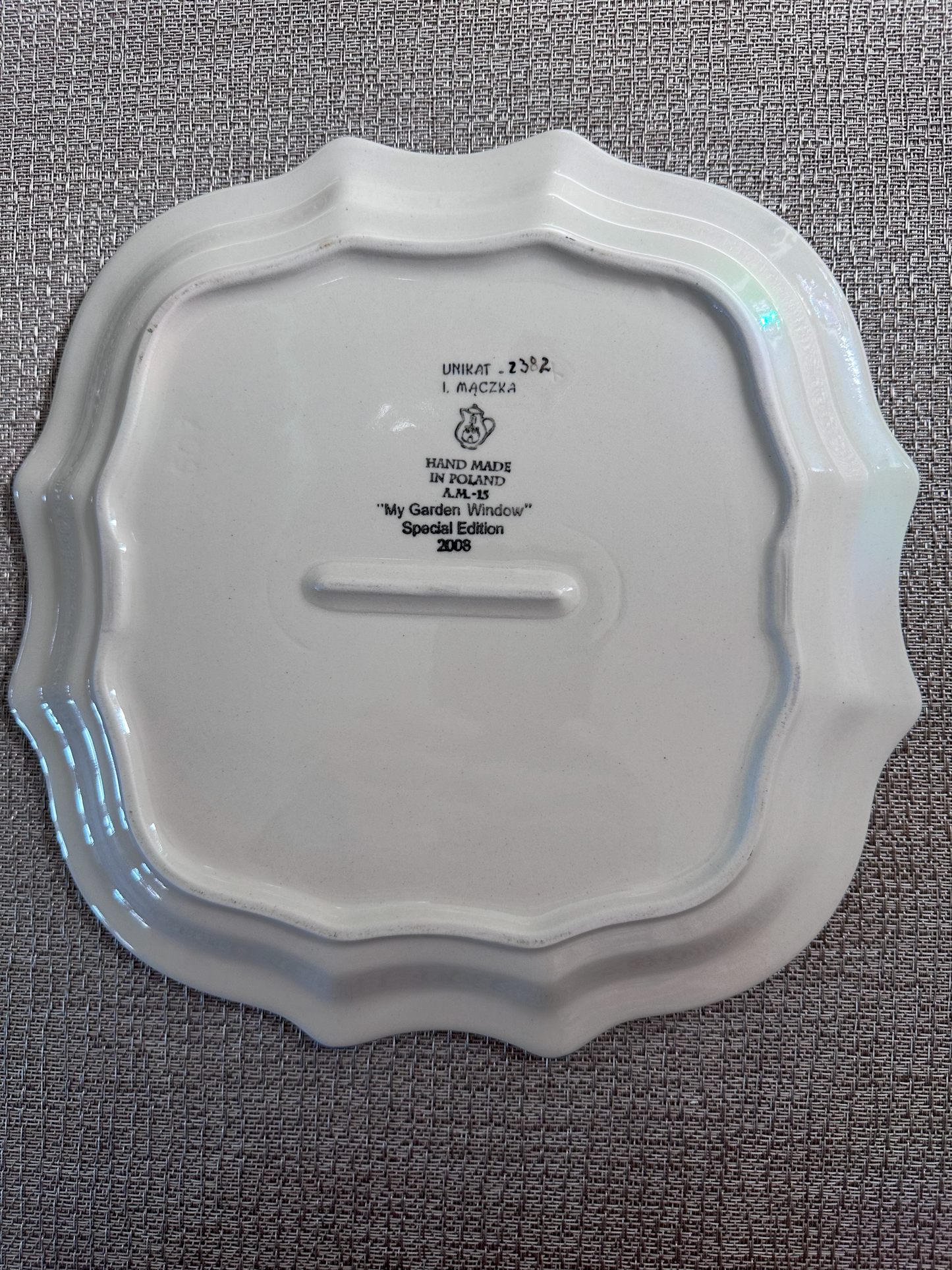 Ceramika Artystyczna – Bolesławiec Hand Made Polish Pottery - 10 3/4" Square Fluted Edge Platter – Artist Signed I. Maczka– Unikat #2382 – Limited Edition 2008 “My Garden Window” Pattern&nbsp;