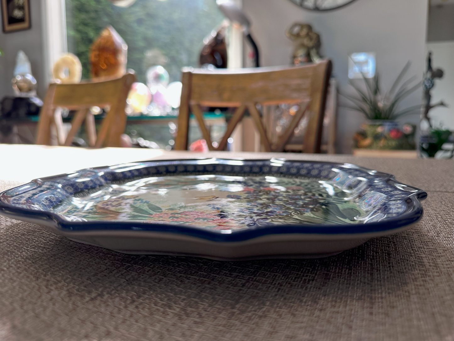 Ceramika Artystyczna – Bolesławiec Hand Made Polish Pottery - 10 3/4" Square Fluted Edge Platter – Artist Signed I. Maczka– Unikat #2382 – Limited Edition 2008 “My Garden Window” Pattern&nbsp;