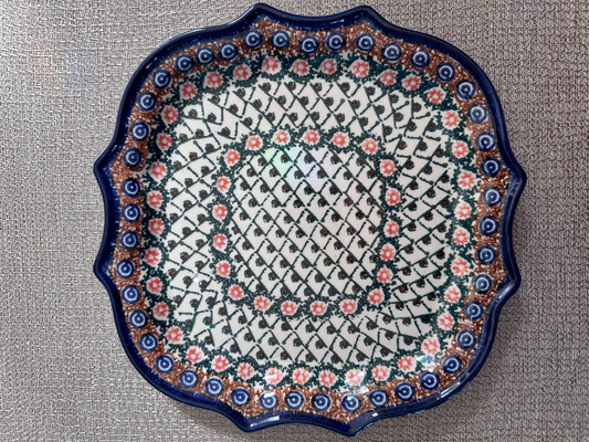Ceramika Artystyczna – Bolesławiec Hand Made Polish Pottery - 10 3/4" Square Platter – Artist Signed P. S. Czajkowska – Unikat #42